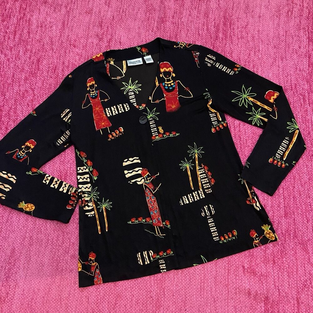 Chico’s Travelers Lightweight Cardigan Topper Jacket Black Tropical Size 1 (M/8)